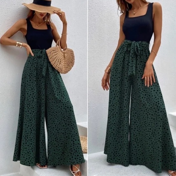 Blue Boho Geometric Print Shirred High Waist Wide Leg Jumpsuit